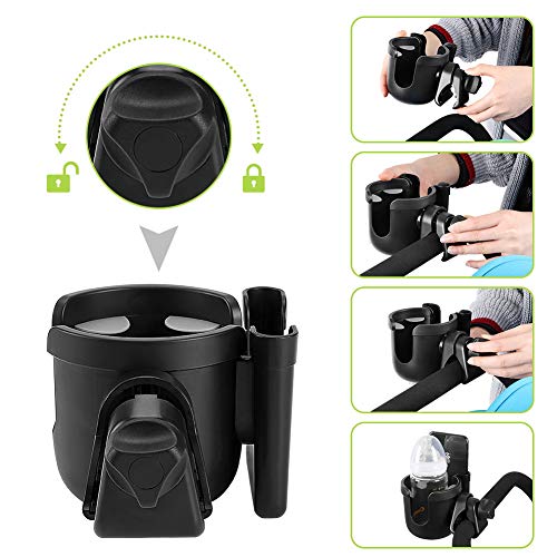 Accmor Stroller Cup Holder with Phone Holder, Bike Cup Holder, Universal Cup Holder for Uppababy Nuna Doona Strollers, 2-in-1 Cup Holder for Walker, Wheelchair, Scooter - color: All Black