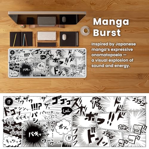 BELLEMOND Japanese Art Desk Mat | Large 31.5x11.8in Anime Mouse Pad for Keyboard & Mouse | Non-Slip Base, Water-Repellent | Original Japanese Design | Manga Burst - color: Manga Burst