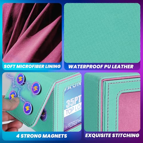 UAONO Card Deck Box for MTG Commander, Independent Commander Display, Fits 100 Double-Sleeved Cards, Magnetic Deck Case for Magic the Gathering TCG, 2 Dividers & 1 Top Loader (Turquoise/Pink) - color: A-Turquoise&Pink