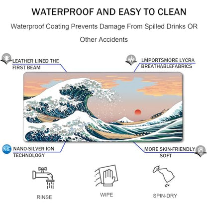 Japanese Large Mouse Pad, DeskMat Office Desk Pad, Extended Large MouseMat for PC, Stitched Edges Gamer Mousepad 31.5 X 15.7 Inch Long Mice Pad, Sunset Sea - color: Sunset Sea, size: 31.5" x 15.7"