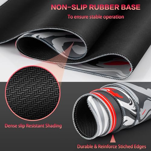 Canjoy Gaming Mouse Pad, Fluid Pattern Mouse Pad 31.5x15.7inch Large Extended Computer Mouse Mat Keyboard Full Desk Mousepad for Gaming, Office, Home - color: Red Black-2, size: 800*400mm