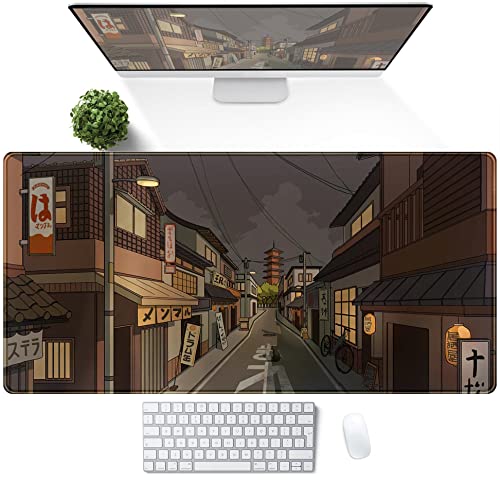 Tokyo Street at Night Kawaii Japanese XL Mouse Pad, Cute Gaming Desk Pads, Anime Large Desktop Mat, XXL Keyboard Mats, Extended Laptop Mat 31.5''X15.7'' - color: Black Brown Beige