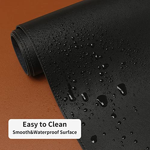 Leather Desk Pad,Wolaile 36x17 inch Large Mouse Pad,Waterproof Non-Slip Writing Desk Blotter,Computer Mat Desktop Protector for Office Home,Black - color: Black
