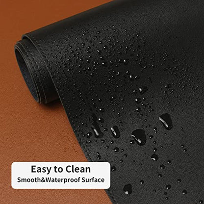 Leather Desk Pad,Wolaile 36x17 inch Large Mouse Pad,Waterproof Non-Slip Writing Desk Blotter,Computer Mat Desktop Protector for Office Home,Black - color: Black