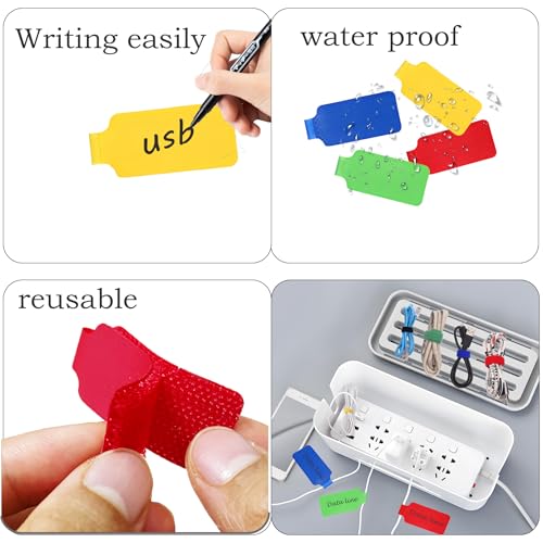 100 Pcs Multicolor Write On Cable Labels & Reusable Fastening Cable Ties Set for Cable Management in Home Office - color: Colorful