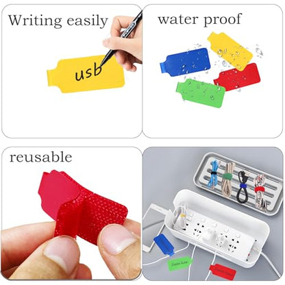100 Pcs Multicolor Write On Cable Labels & Reusable Fastening Cable Ties Set for Cable Management in Home Office - color: Colorful