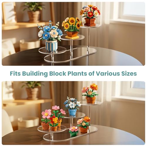 NiHome Display Stand for LEGO Botanical Collection Sets, Clear Acrylic 3-Tier Stepped Riser for Collectibles Figures Tabletop Plants Perfume Cupcakes, Room Decor, Tool-Free Quick Assembly, 1 Pack