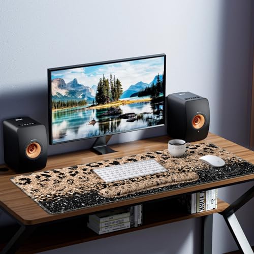 iLeadon Mouse Pad Set, Desk Mat + Mouse Pad with Wrist Rest + Keyboard Wrist Rest + Coaster, 4in1 Leopard Mouse and Keyboard Pad Set for Home Office, Black Gold Leopard - color: Black Gold Leopard