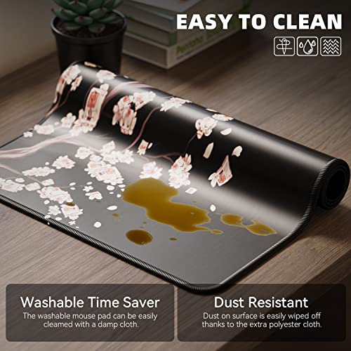 ETZ Japanese Cherry Blossom Mouse Pad (31.5 × 11.8 × 0.12 inch) Extended Large Mouse Mat Desk Pad, Stitched Edges Mousepad,Non-Slip Rubber Base,Gaming Mouse Pad - color: Plum Mouse Pad - 1