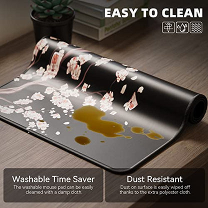 ETZ Japanese Cherry Blossom Mouse Pad (31.5 × 11.8 × 0.12 inch) Extended Large Mouse Mat Desk Pad, Stitched Edges Mousepad,Non-Slip Rubber Base,Gaming Mouse Pad - color: Plum Mouse Pad - 1