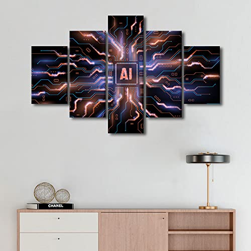 TUMOVO Wall Decorations for Living Room AI Chipset on Circuit Board Pictures Canvas Painting Wall Art Modern Artwork for Home Walls Canvas Wall Decor Large Canvas Wall Art Rustic Home Decor, 60"x40" - color: Artwork-07, size: 60L" x 40W"