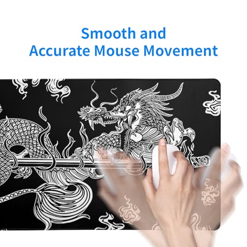 Dragon Gaming Mouse Pad - Black, Large (31.5x11.8 Inch), Non-Slip Base, Stitched Edge for Gaming & Office - color: Dragon