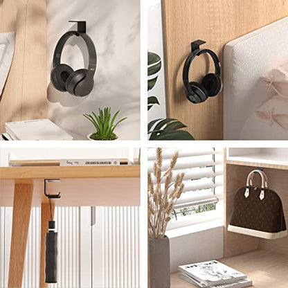 HomeMount Headphone Hook Under Desk - Headphone Holder Under Table, Adhesive Gaming Headphone Stand Hanger Desk Mount for Most Headphone(Black-2P) - color: Black-2P