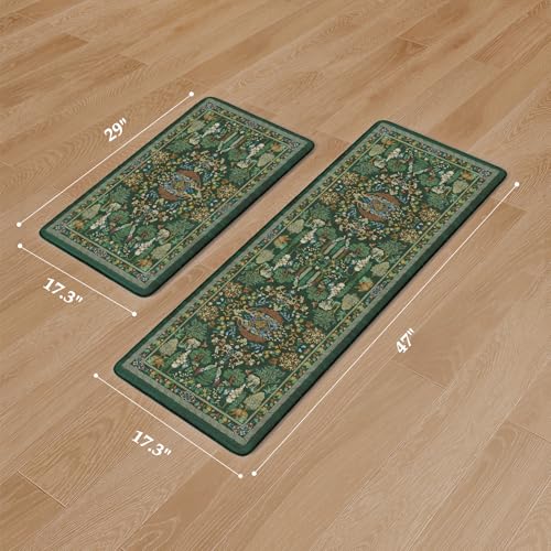 KIMODE Kitchen Mats Cushioned Anti Fatigue 17"x47"+17"x29", Farmhouse Kitchen Mats for Floor 2 Piece, Dark Green Padded Kitchen Floor Mats Non Slip, Standing Mat for Laundry Office Sink Desk - color: Forest/Green, size: 17.3" x 47"+17.3" x 29"--0.47 inche