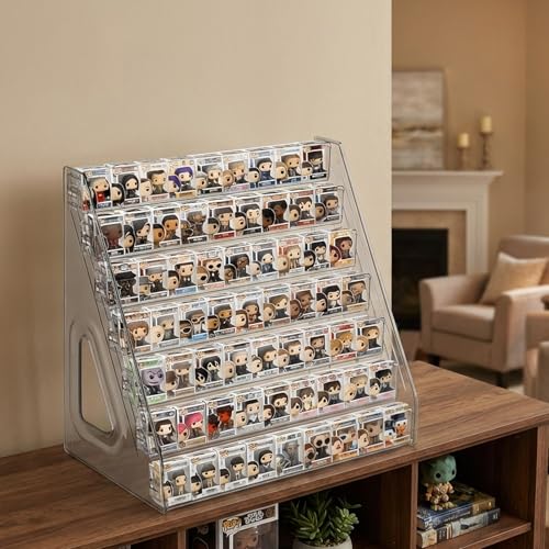 2 Pack 7 Layers Clear Display Shelf for Funko Pop Clear Acrylic Display Case for Miniature Mini Action Storage Mini Collectible Toys Display Shelf for Bitty Pop Compatible with Bitty Pops Funko(Gray)