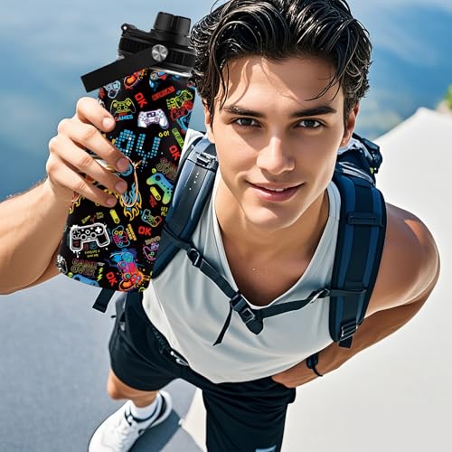Gaming Gamer Gifts 32oz Gamings Gamepad Water Bottles, Gamers Gifts for Kids Teen Game Boys Son Adults Gaming Tumbler Presents Gamers Birthday Party Christmas Game Decor Gift Gamer Cup - color: Gaming