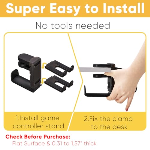 3 in 1 Under Desk Headphone Hanger with Adjustable Clamp Mount, 2 Controller Slots & 1 Headset Universal Holder Stand, Rotatable Hook Rack & Cable Organizer, for Home Gaming Xbox ps5 - Black - size: Black - 1 Headphone & 2 Controllers