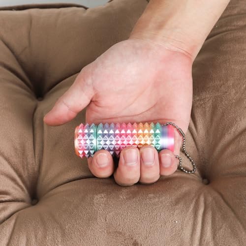 Little Ouchies Pain Stim Fidget Toy, 3D Printed Pocket Spiky Keychain with Clicker Button Spinner Sensory Toys for Anxiety Focus & Stress Reduction Novelty Gifts(Rotate Rainbow) - color: Rotate Rainbow