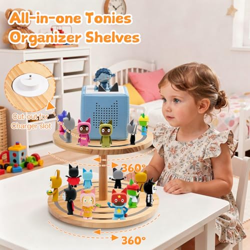 Gieanoo 360° Round ToniesBox Shelf 2-Tier Tonie Figures Organizer for 30-50 Characters Tonies Stand Diaplsy Shelf Compatible with Toniesbox 1 and Toniesbox 2 for Kid's Room - color: 2 Tier
