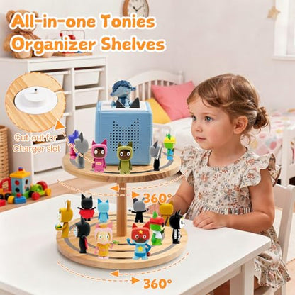 Gieanoo 360° Round ToniesBox Shelf 2-Tier Tonie Figures Organizer for 30-50 Characters Tonies Stand Diaplsy Shelf Compatible with Toniesbox 1 and Toniesbox 2 for Kid's Room - color: 2 Tier