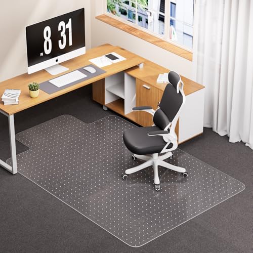 Office Chair Mat for Carpet with Lip, 51" x 63" Clear Plastic Heavy Duty Desk Floor Protector, Low Pile Carpet Saver Mat for Rolling Chairs, Smooth Glide Computer Chair Mat for Office or Home - size: 51"x63"