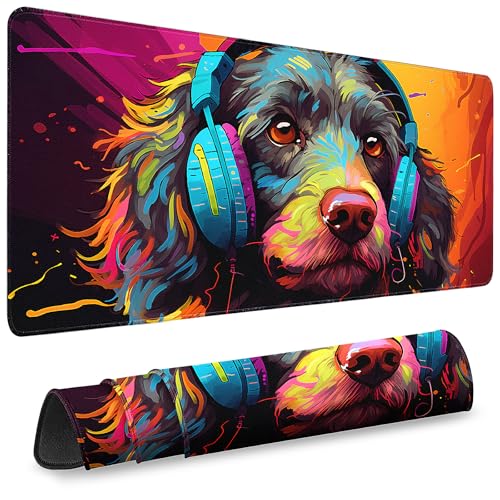 Gaming Desk Mat with Silky Smooth Surface & Exquisite Patterns,31.5x11.8 Inches Large-Sized Mouse Pad, Perfect for Extended Gaming,Work,and Home Office Decor (Cool Dog Head 1) - color: Cool Dog Head 1