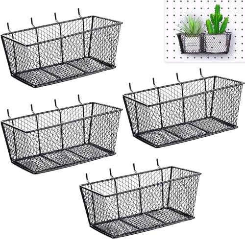 Sieral 4 Pcs Pegboard Baskets Metal Wire Shelf Baskets Peg Board Organizer Accessories Wall Mount Organizer Attachments for Garage Workbench Various Tool Accessories, 2 Sizes (Black,Large) - color: Black, size: Large