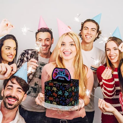 Surprise Money Box Gift Pull for Game Lover- Neon Happy Birthday Money Box for Cash Gift Set Included Happy Birthday Card and 35 Pcs Transparent Bag - color: Game 001