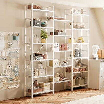 SUPERJARE Triple Bookshelf, Bookcase with 17 Open Display Shelves, Wide Book Shelf Book Case for Home & Office, 6 Tier, White - color: White, size: 6 Tier