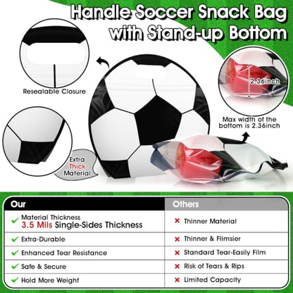 AKAIXI 24pcs 3.5 Mil Thickened Soccer Snack Bags Reusable Sealed Candy Bag | with Handle Stand-up Soccer Goodie Bags for Game Day Birthday Gifts and Soccer Party Supplies, Soccer Training Treat Bags - color: Soccer