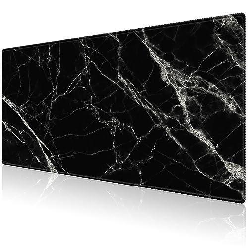 Extended Desk Mat (31.5x11.8 inch 3mm Thick), iDonzon Soft Cute Extra Large XXL Waterproof Gaming Mouse Pad with Non-Slip Rubber Base & Stitched Edges, for Working/Game, Black White Marble - color: Black White