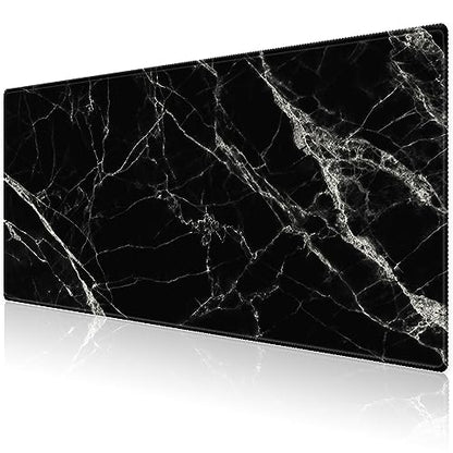 Extended Desk Mat (31.5x11.8 inch 3mm Thick), iDonzon Soft Cute Extra Large XXL Waterproof Gaming Mouse Pad with Non-Slip Rubber Base & Stitched Edges, for Working/Game, Black White Marble - color: Black White