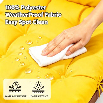QILLOWAY Outdoor Rocking Chair Cushions Set of 2, 100% Polyester Waterproof Patio Rocking Chair Cushion, High Back Weatherproof Chair Pad for Adirondack & Outdoor Furniture, Yellow - color: Yellow