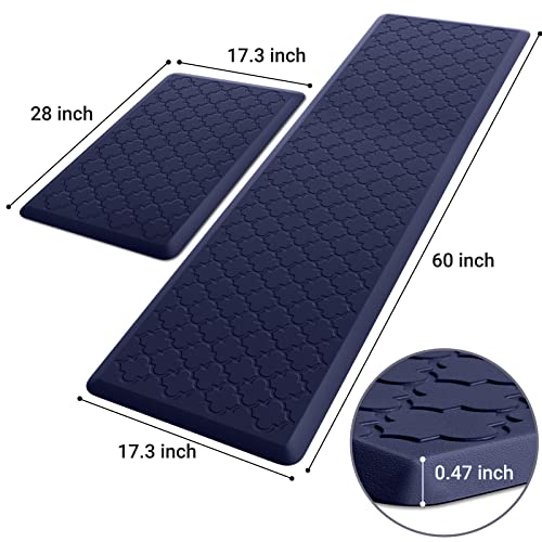 Kitchen Mat [2 PCS] Cushioned Anti-Fatigue Floor Mat Water Resistant Non-Skid Kitchen Mats and Rugs Ergonomic Comfort Foam Kitchen Rugs Standing Mat for Floor Office Sink(Blue,17.3"x28"+17.3"x60") - color: Blue, size: 17.3"x28"+17.3"x60"