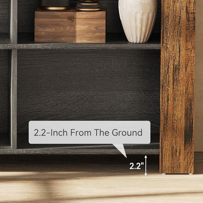 LITTLE TREE TV Stand with Storage, 63-Inch Entertainment Center with Shelves, Modern Media Console for Television up to 65" for Living Room, Bedroom, Brown + Black - color: Brown + Black
