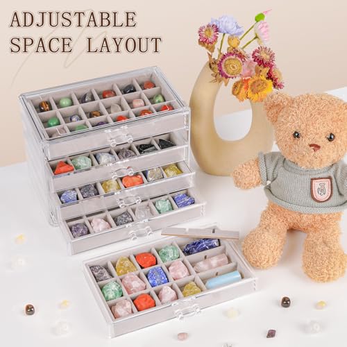 Bfttlity Acrylic Rock Display Case, 90 Grids Rock Collection Box for Kids, Clear Display Cases for Stones Collectibles Gemstone Crystals Storage Boxes (90 Grids) - size: 90 Grids