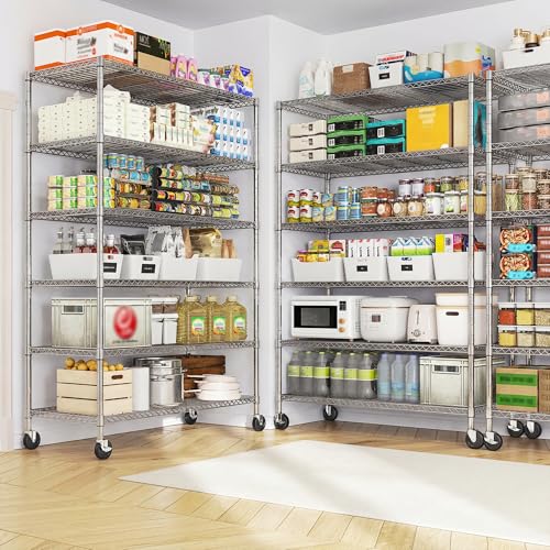 Romorgniz 82" H X45 W X18 D Storage Shelves with Wheels, 6 Tier Wire Shelving Adjustable Metal Shelving Pantry Shelves Capacity 1200LBS for Garage Shelving, Pantry, Kitchen, Closet,Chrome - size: 82"H X45"W X18"D-Chrome