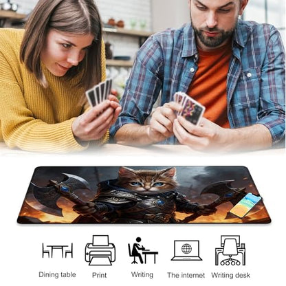 Playmat for MTG Samurai Cat Magic Play Mat 24x14 Inch Card Game Mat for Magic The Gathering TCG PTCG Playmat with Free Storage Bags Non-Slip Backing and Stitched Edge - color: Samurai Cat No With Zones