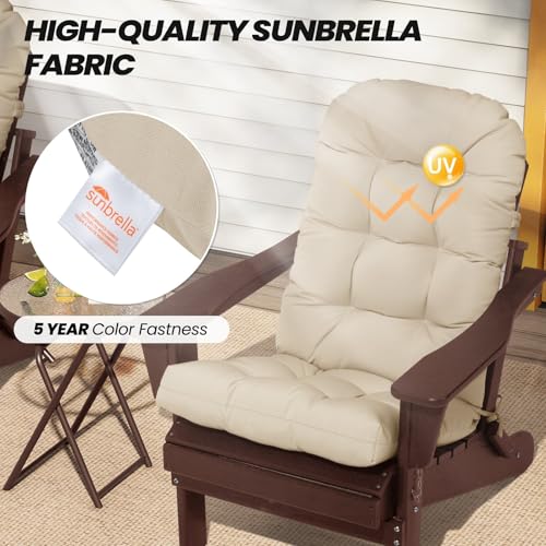 Crestlive Products Sunbrella Adirondack Chair Cushion Outdoor Chair Cushions Water Resistant 50x20x4 Inch High Back Patio Cushions Set of 2 Thick Replacement Cushions Antique Beige - color: Sunbrella Antique Beige, size: 2