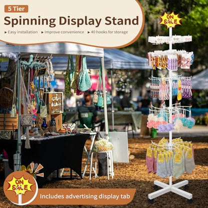 Flenpptly Retail Display Stand, 5-Tier Rotating Display Rack for Store Display, Movable and Adjustable Spinning Display Stand for Earrings, Jewelry, Keychains, Socks Display (White) - color: White