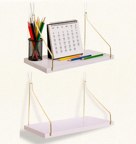 2-Pack Cubicle Shelf For Fabric Walls With Hooks：12x6.0in White Wooden Cubicle Shelf Hanging Gold Bracket Use For Office Cubicle Accessories For Office Stylish Cubicle Decorations For Women Desk - color: White