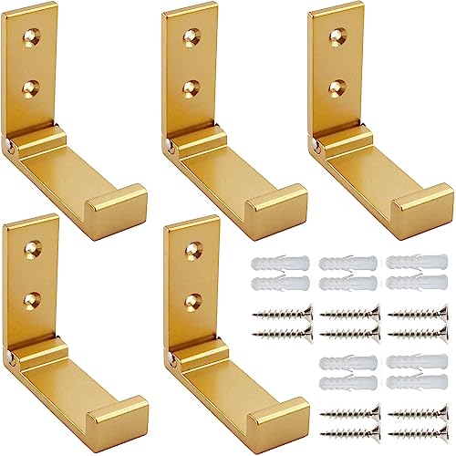 ZEYU Folding Coat Hooks, 5Pcs Wall Hooks for Hanging Coat Towel Hooks Hardware Heavy Duty Aluminum Alloy Headphone Holder Hooks No Rust Wall Mounted with Screws for Hat Bags Fitness Equipment Golden - color: Gold