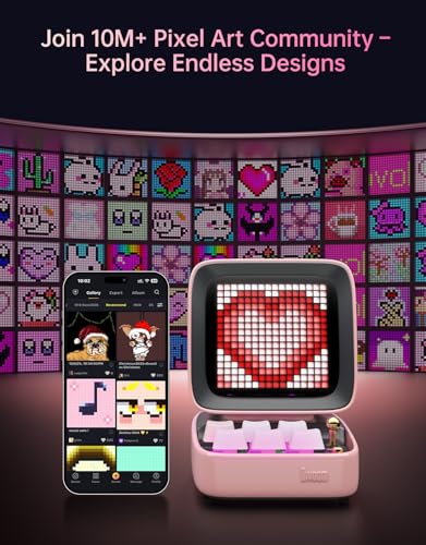 Divoom Ditoo Retro Pixel Art Game Bluetooth Speaker with 16X16 LED App Controlled Front Screen (Pink) - color: Pink