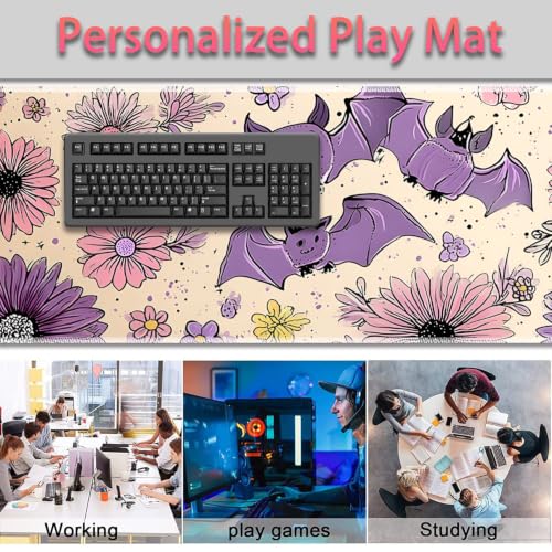 Large Gaming Mouse Pad + Wrist Rest+ Coaster Combo, 31.5 "x 11.8" Durable Non-Slip Extension Table Mat, Suitable for Office and Home, Halloween Bat Flower - color: Halloween Bat Flower