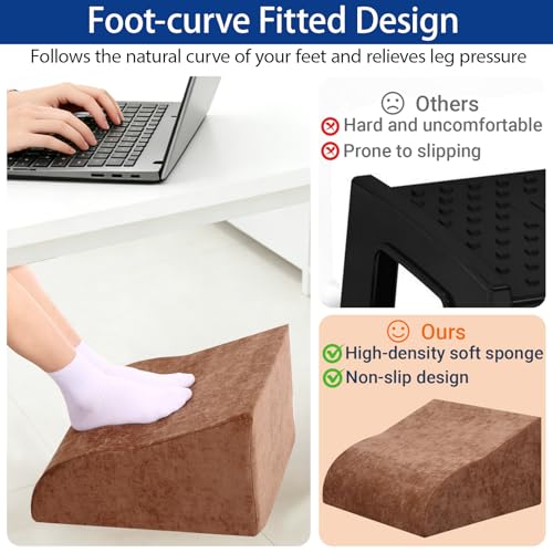 Foot Rest for Under Desk at Work, Ergonomic Under Desk Footrest with Washable Cover for Office, Home & Gaming Leg Elevation Pillow Brown - color: D-brown