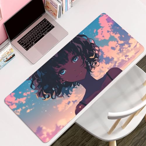 Anime Black Girl Extended Mouse Pad Desk Mats on Top of Desks Gaming Pad Large Mousepad with Stitched Edge Non-Slip Rubber Base for Computer Keyboard Laptop PC (27.5X11.8 in) - color: Anime Girls