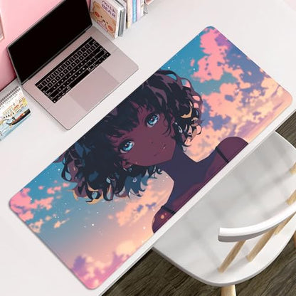 Anime Black Girl Extended Mouse Pad Desk Mats on Top of Desks Gaming Pad Large Mousepad with Stitched Edge Non-Slip Rubber Base for Computer Keyboard Laptop PC (27.5X11.8 in) - color: Anime Girls