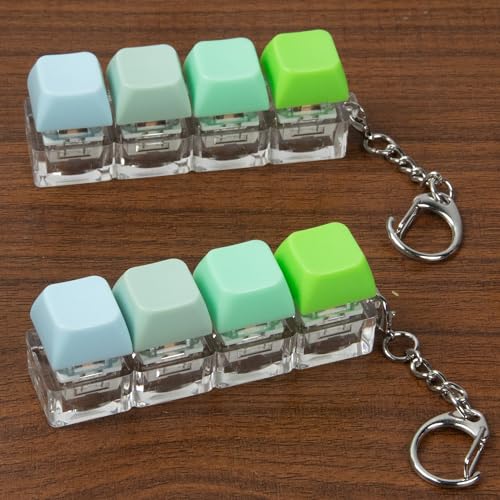 2 PCS 4-in-1 Keyboard Fidget Toy Keychain, Finger Clicky Button Toy Stress Relief Keychain with Swappable Keycaps, Mini Mechanical Key Fidget for Office Desk Focus Gifts (Mix Green) - color: Mix Green
