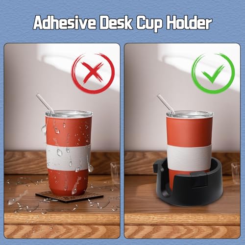 Bonsicoky Anti Spill Cup Holder - Adjustable Plastic Drink Holder - Adhesive Desk Cup Holder for Home Office Couch Table - Black - color: Black