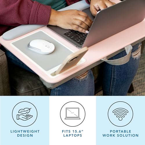 LAPGEAR Home Office Pro Lap Desk with Wrist Rest, Mouse Pad, and Phone Holder - Pink - Fits up to 15.6 Inch Laptops - Style No. 91604 - color: Blush Pink, size: Home Office Pro W/Wrist Rest